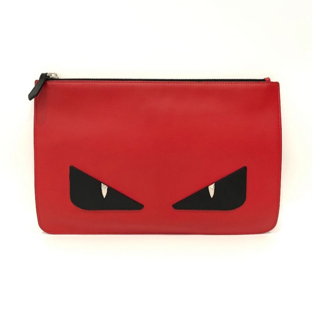 Fendi Red Leather Monster Eye Zipper Clutch